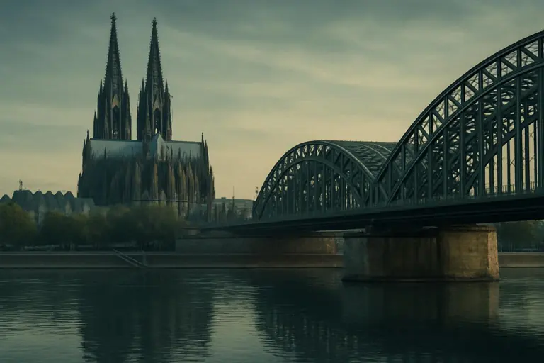 Koelner Dom und Hohenzollernbruecke ueber dem Rhein